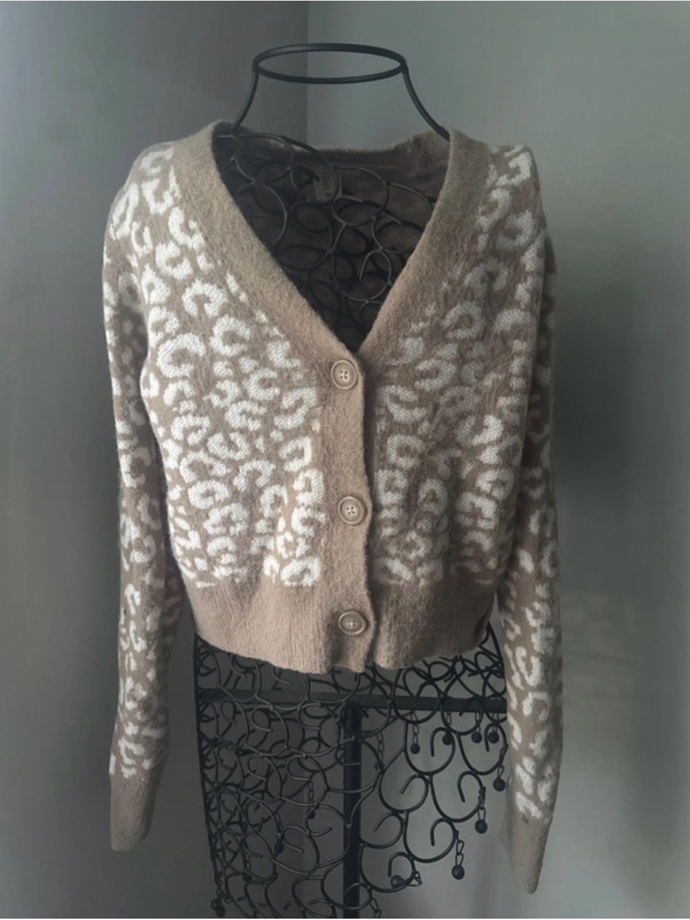 Leopard V-Neck Button Cardigan Sweater